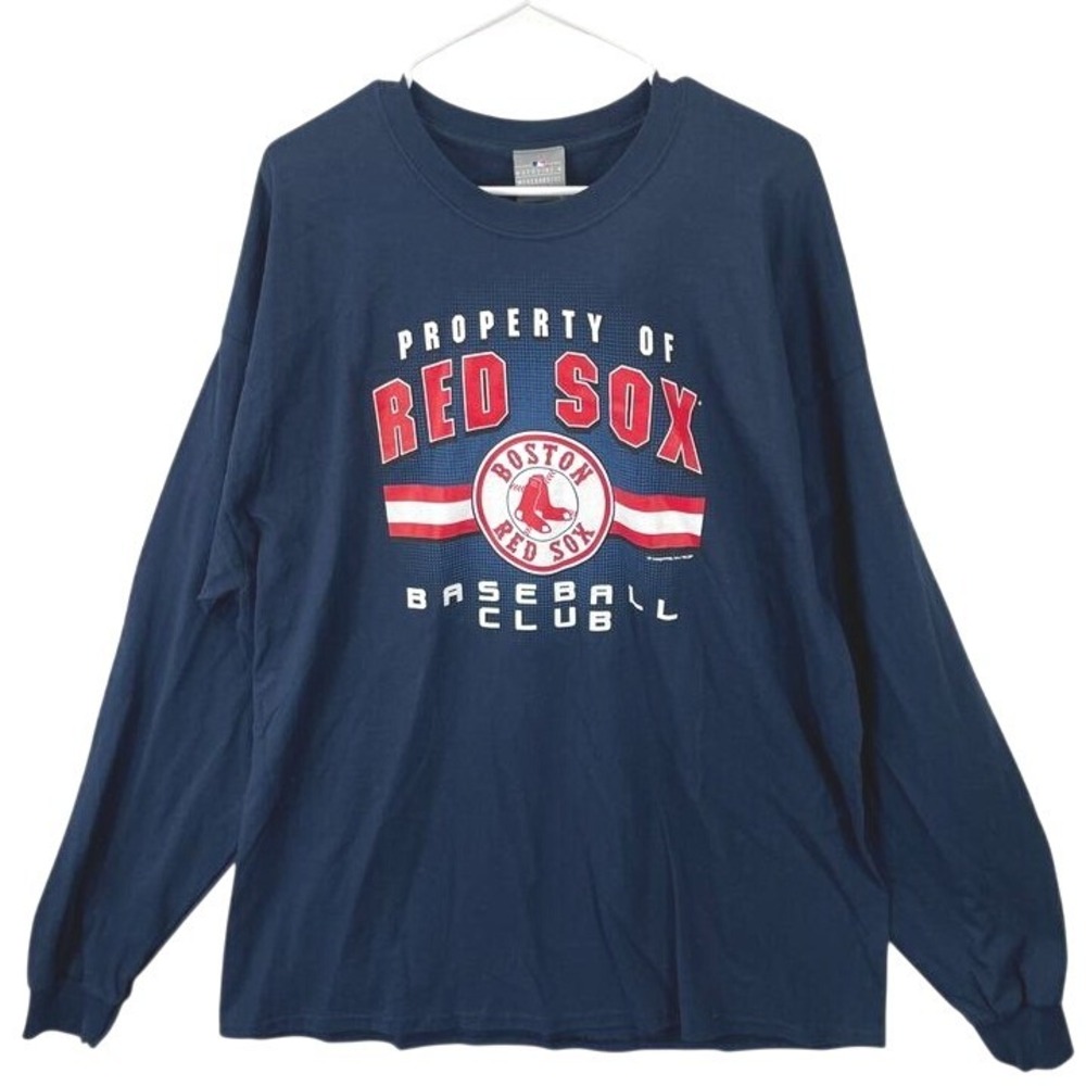 MLB Boston Red Sox Long Sleeve T Shirt Mens Size 2XL Navy Blue Casual Activewear